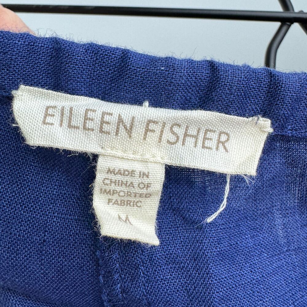 Eileen Fisher Navy Blue Crop Pants Irish Linen High-Rise Wide-Leg Size Medium M - Picture 6 of 7